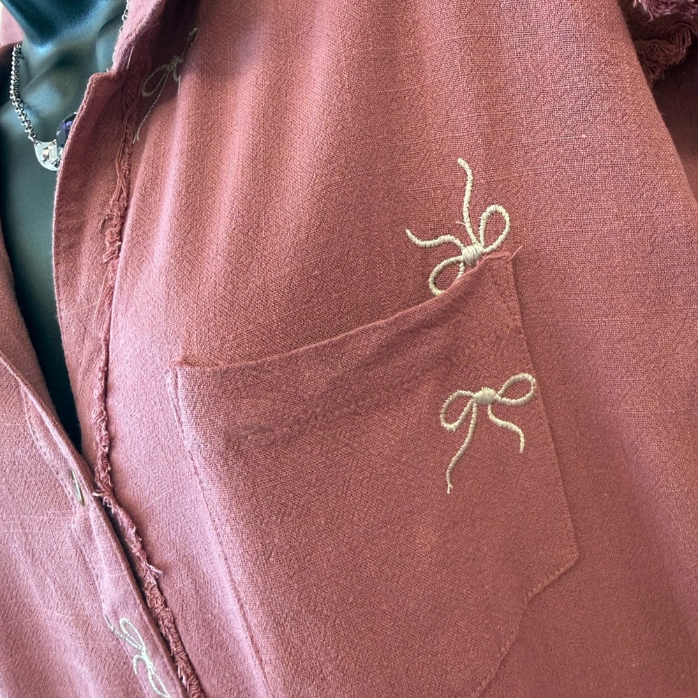 Dusty Rose Ribbon Embroidered Button-Front Mini Dress- Umgee - Picture 6 of 6